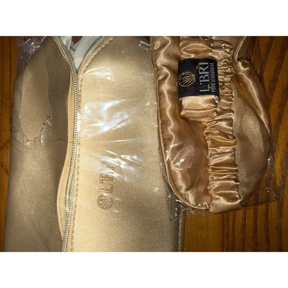 LBRI‎ Gold Satin Travel Pouch Cosmetic Bag and Sleep Mask Set